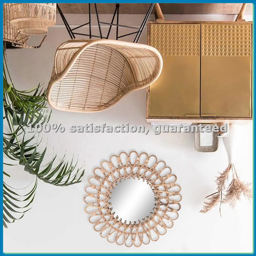 Rattan Mirror Round - Cermin Dinding Rotan Nordik 40Cm, Cermin