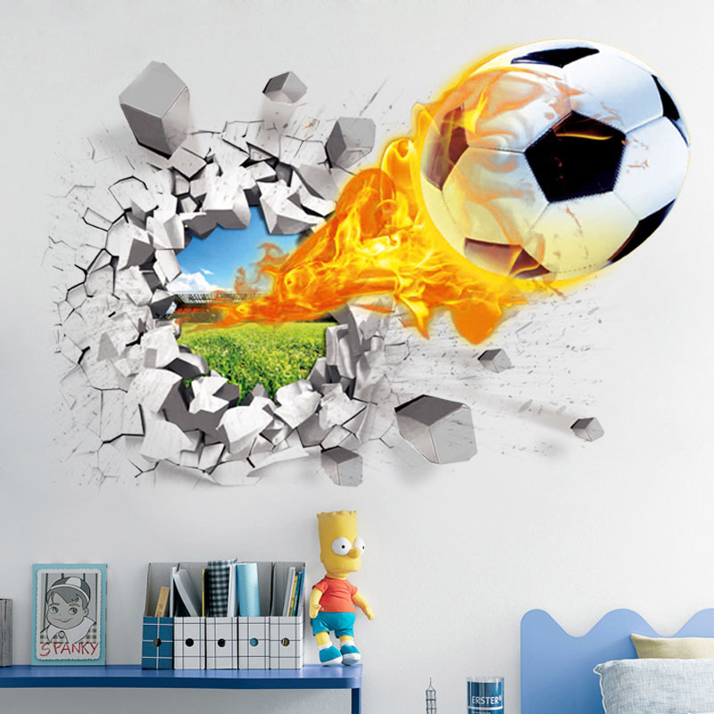 Interior Design Magazine - Stiker dinding rusak sepak bola 3D,