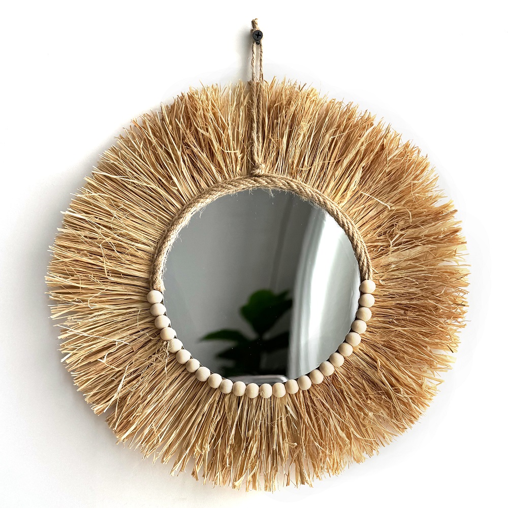 Rattan Mirror Round - Cermin Boho rafia buatan tangan dekorasi