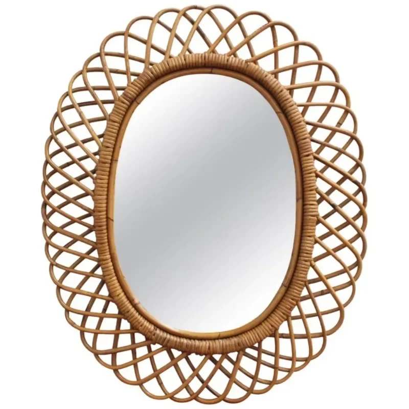 Rattan Mirror Round - Cermin dinding rotan bundar modern