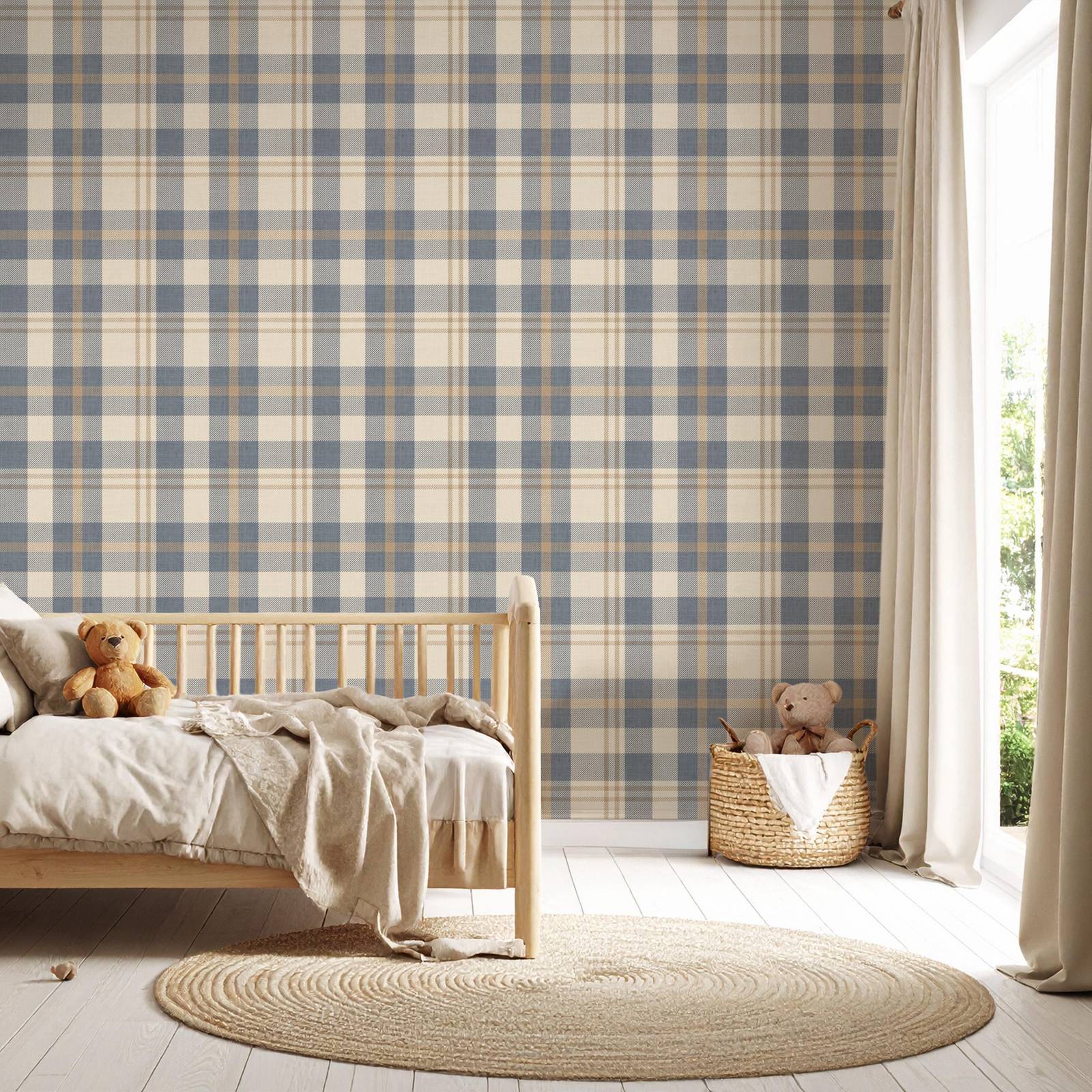 Wallpaper Kotak-kotak Biru Net - Interior Design Scandinavian ulasan dan harga
