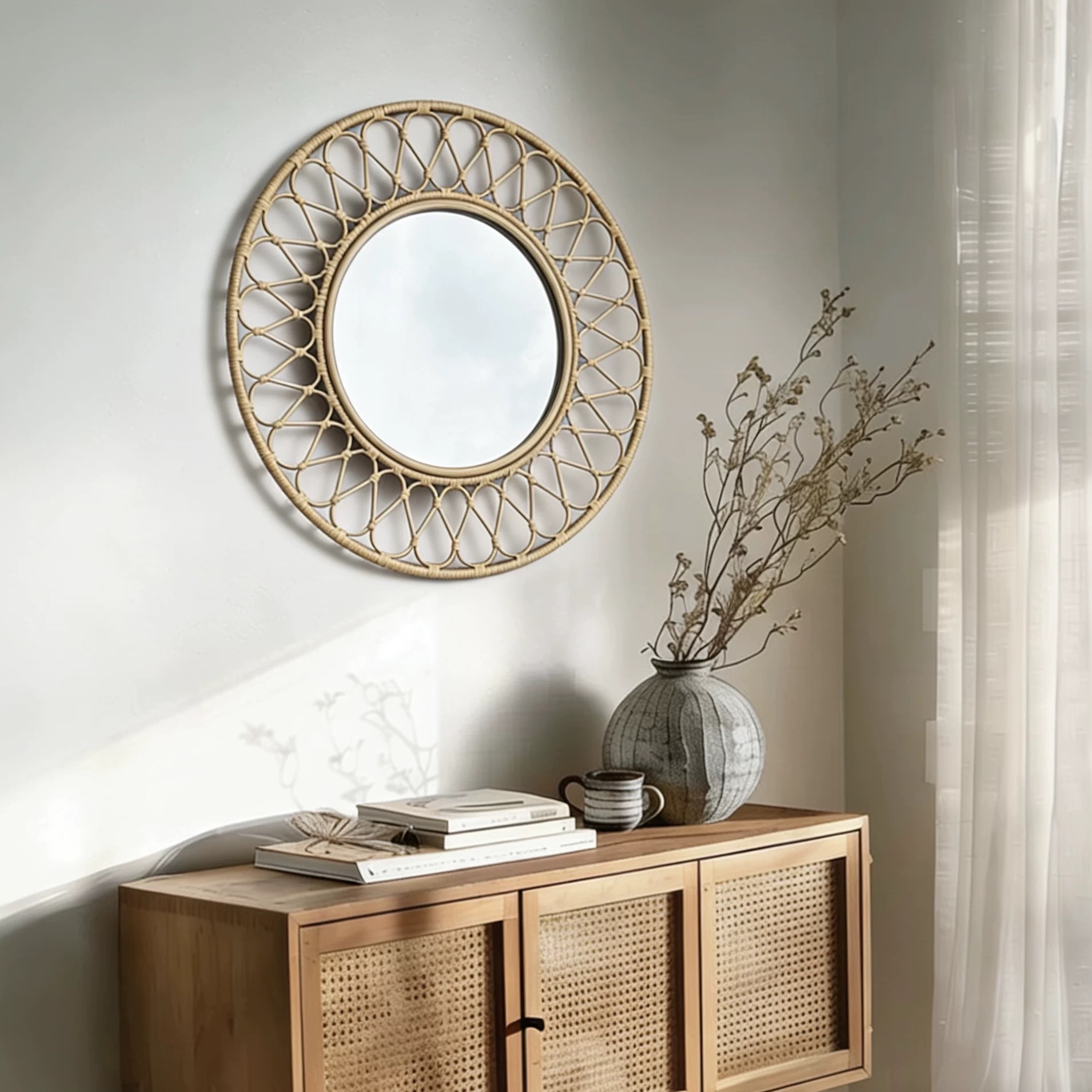 Cermin Dinding Rotan Bulat, Bi - Rattan Mirror Round ulasan dan harga