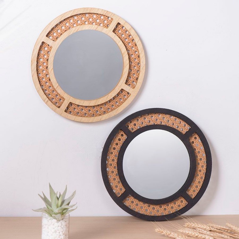 Cermin Dekoratif Kreatif Buata - Rattan Mirror Round ulasan dan harga