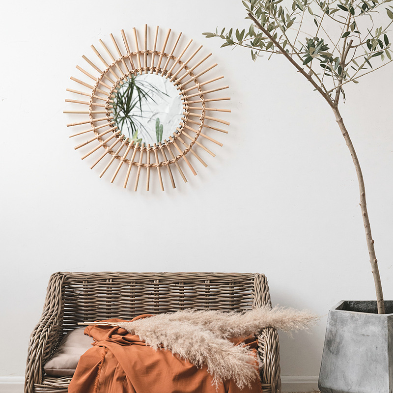 Cermin rias gantung dinding ro - Rattan Mirror Round ulasan dan harga