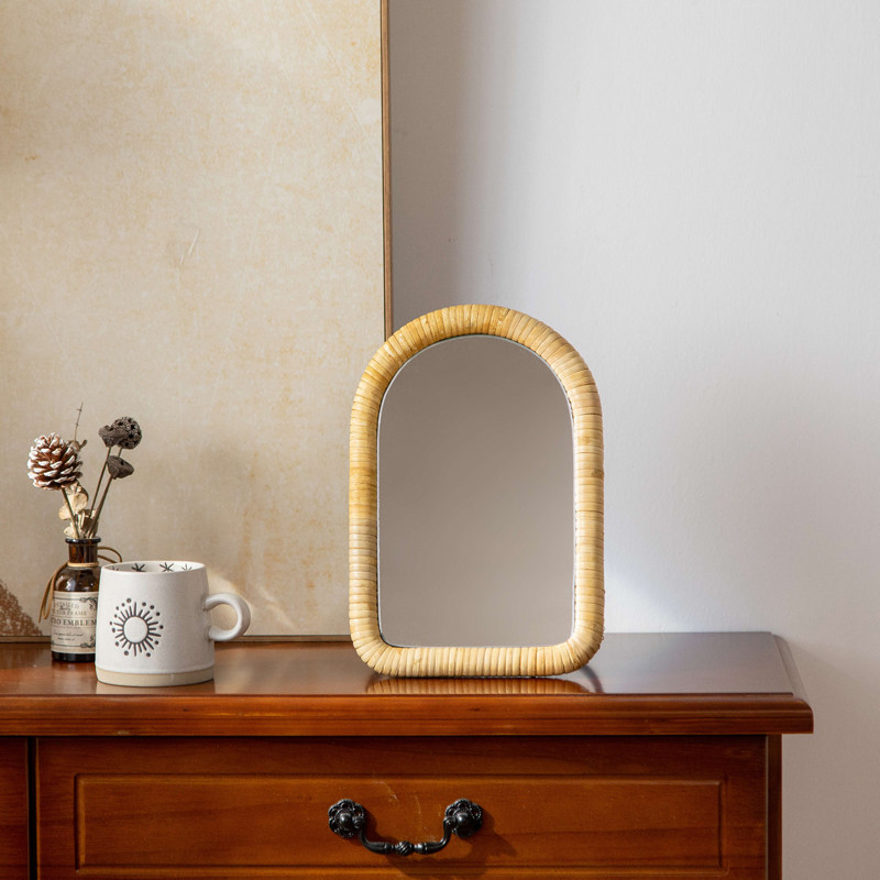 Meja rias rotan dengan cermin  - Rattan Mirror Round ulasan dan harga