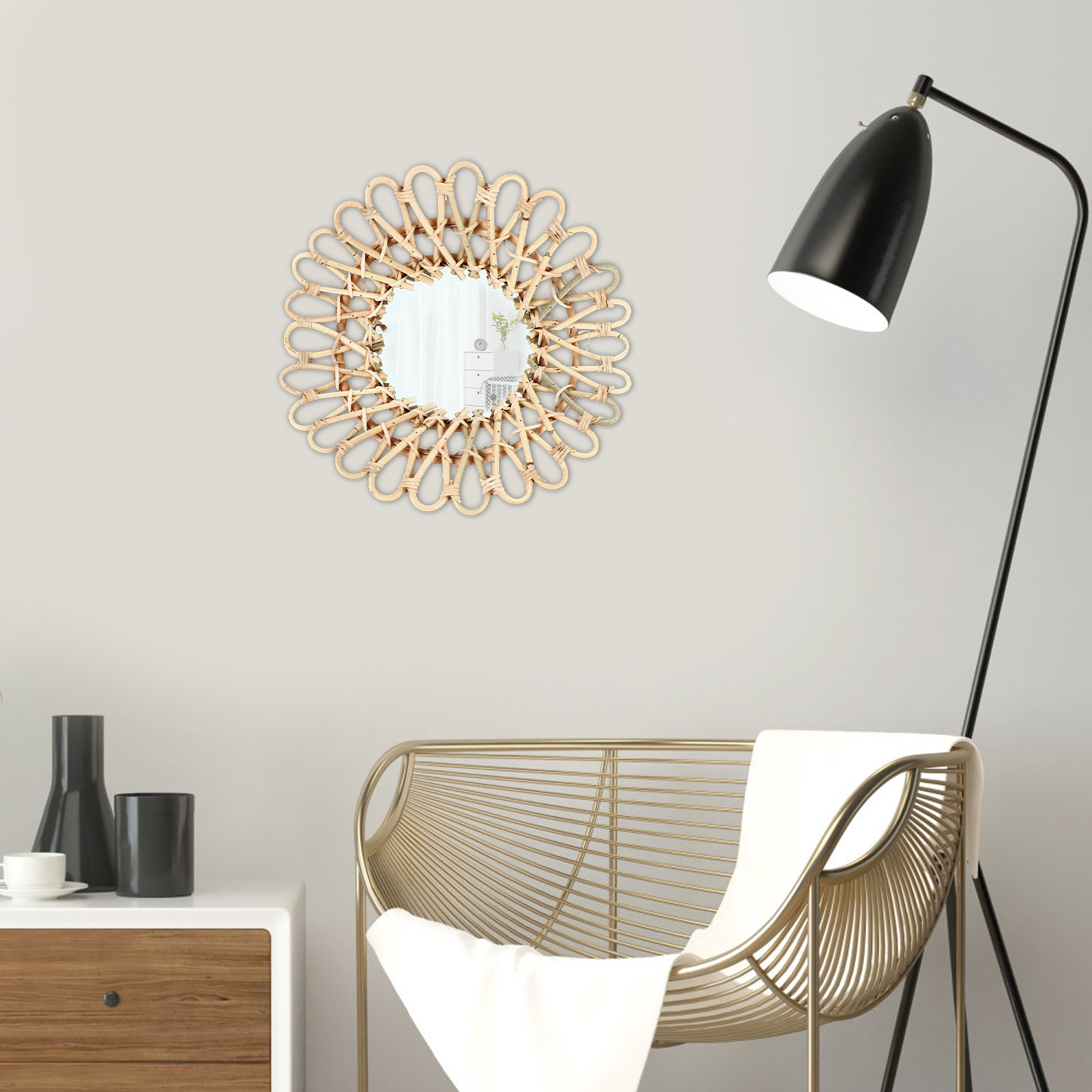 Cermin Rotan Besar 40cm untuk  - Rattan Mirror Round ulasan dan harga