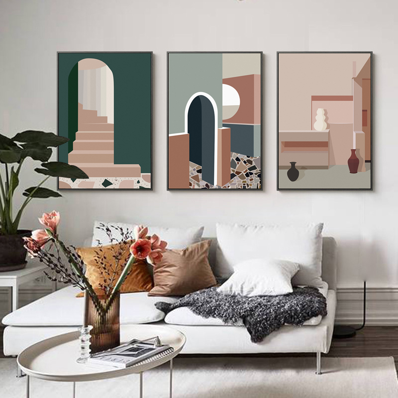 Retro Morandi bangunan kanvas  - Interior Design And Build ulasan dan harga