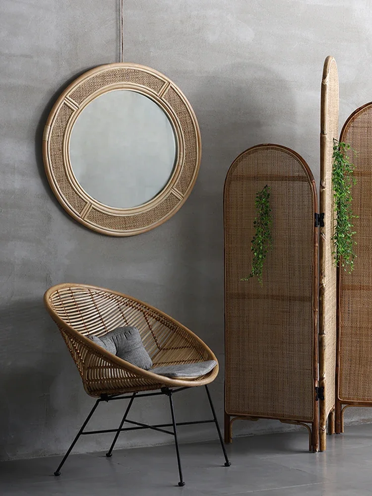 Tempat Tidur & Sarapan Rotan A - Rattan Mirror Round ulasan dan harga