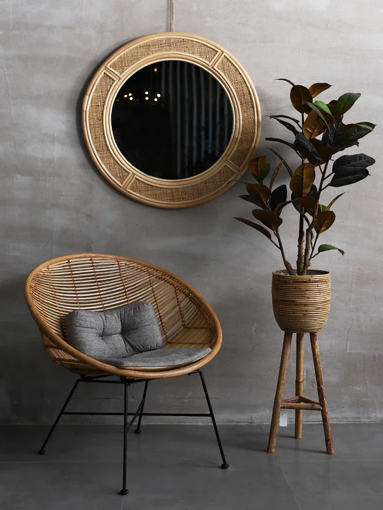 Tempat Tidur & Sarapan Rotan A - Rattan Mirror Round ulasan dan harga